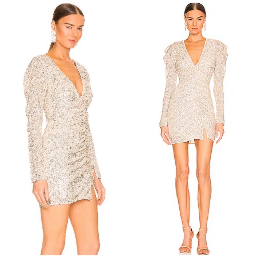 NWT House of Harlow 1960 x Revolve Sadie Mini Dress Size S Gold Sequin  Glam Lux